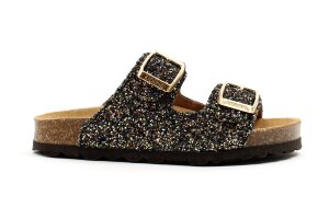 Kipling  slipper, zwart glitter (maat 28-41)
