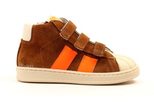 Ocra basketters, cognac/fluo-oranje (maat 25-41)