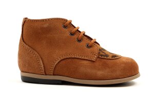 Beberlis veterschoentjes, cognac/leopard  (maat 20-24)