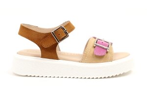 Beberlis sandalen, cognac/roze (maat 32-39)