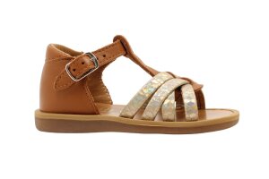 Pom d'Api sandaaltje, cognac shiny zilver (maat 20 -27)