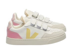 Veja sneakers V90, wit/geel/roze (maat 22-35)